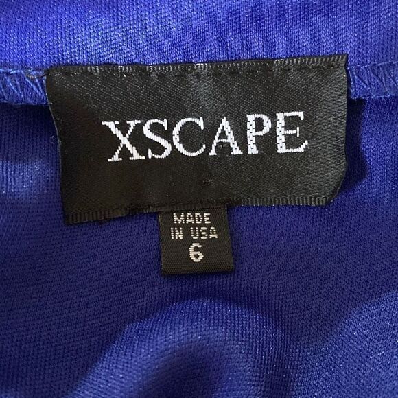 Xscape women’s royal blue side rauched chiffon, overlay gown, size 6  - Picture 9 of 10